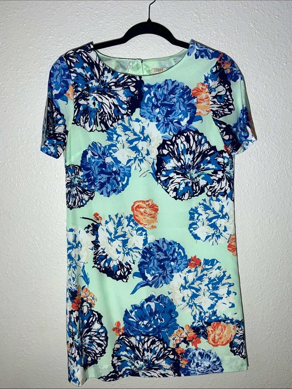J. Crew Floral Mint Shift Dress Top - Blue & Coral Print Sz 2